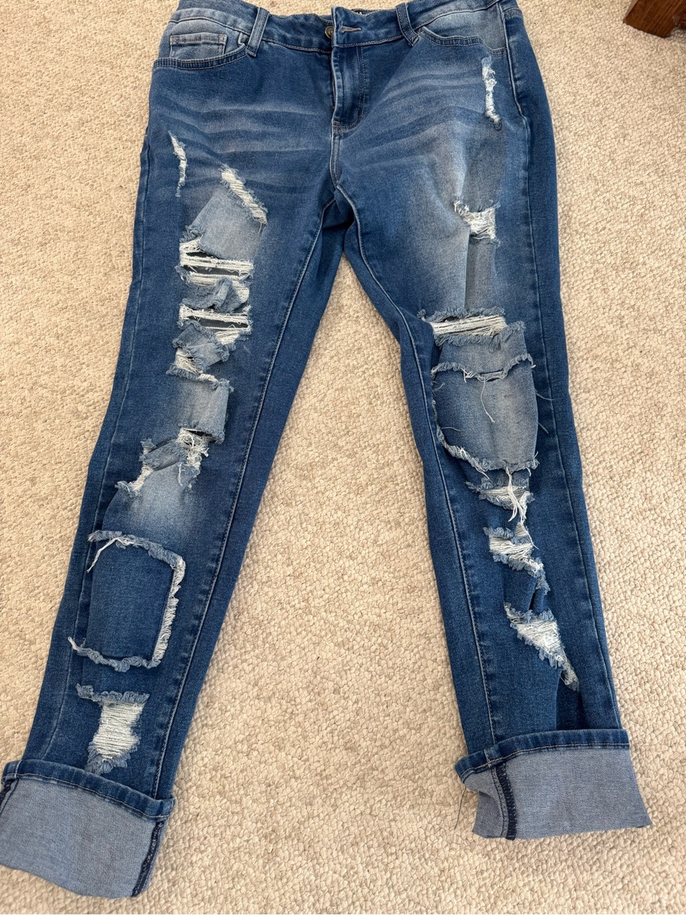 Distressed Ankle-Length Womens Jeans in Dark Blue